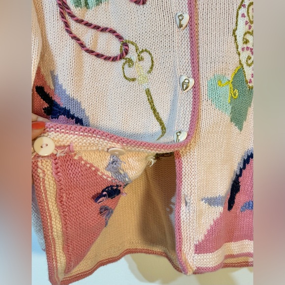 Storybook Knits Key To Love V Neck Cardigan Sweaters small Embroidered Pink - Picture 4 of 9
